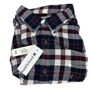 𝅺SADDLEBRED@ Men’s Long Sleeve Flannel Plaid Button Up Shirt XL In Navy Boat
